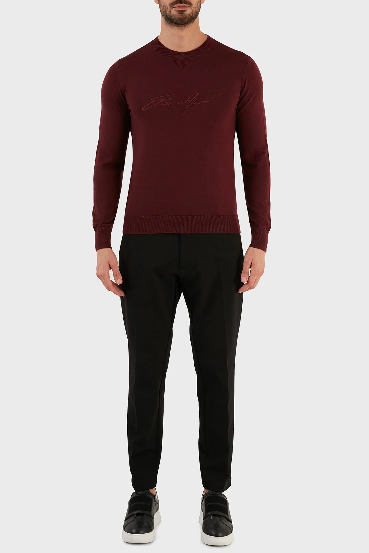 Emporio Armani Yünlü Regular Fit Bisiklet Yaka Erkek Kazak 6L1MXJ 1MBPZ 0397 BORDO - 4