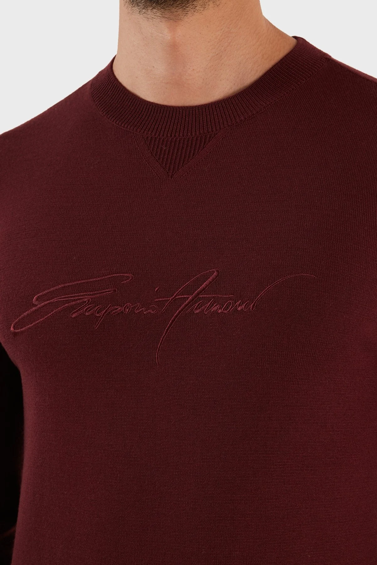 Emporio Armani Yünlü Regular Fit Bisiklet Yaka Erkek Kazak 6L1MXJ 1MBPZ 0397 BORDO - 5