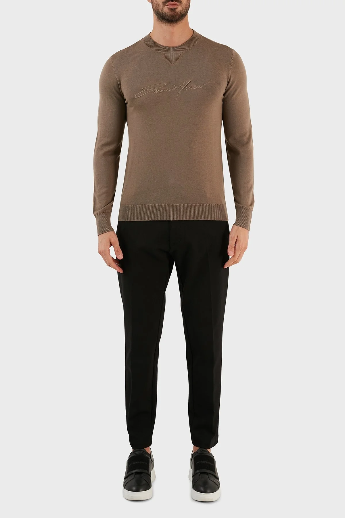 Emporio Armani Yünlü Regular Fit Bisiklet Yaka Erkek Kazak 6L1MXJ 1MBPZ 0431 BEJ - 4