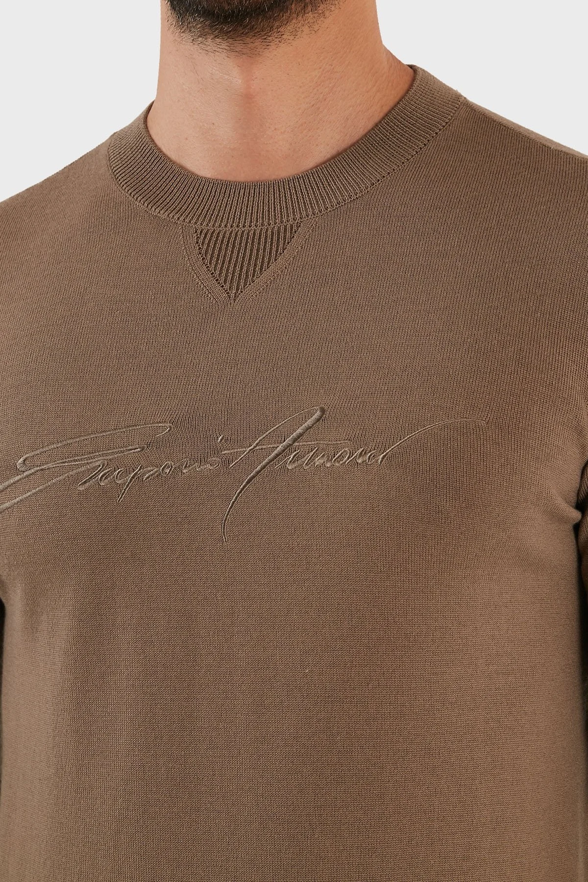 Emporio Armani Yünlü Regular Fit Bisiklet Yaka Erkek Kazak 6L1MXJ 1MBPZ 0431 BEJ - 5