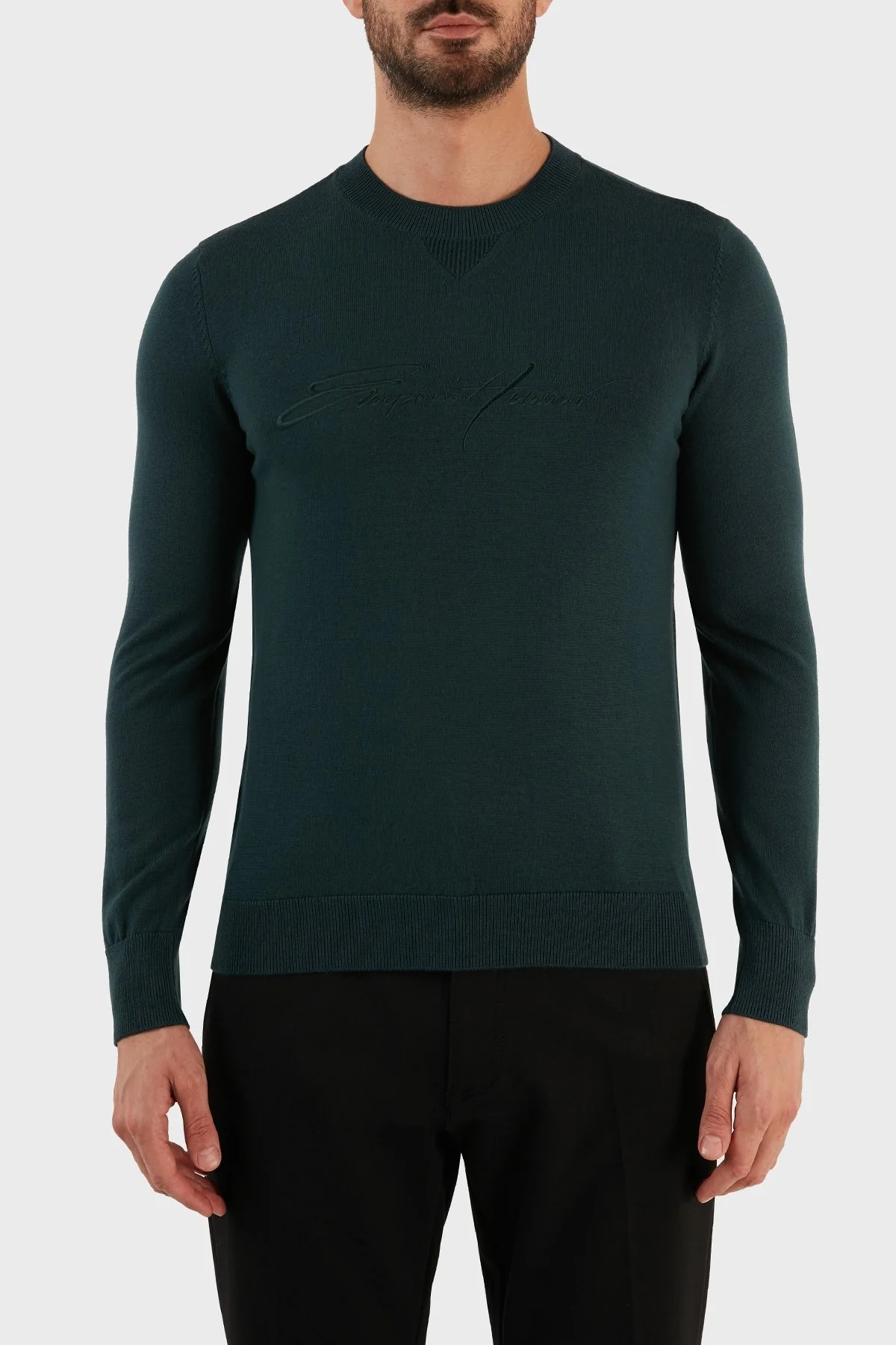 Emporio Armani Yünlü Regular Fit Bisiklet Yaka Erkek Kazak 6L1MXJ 1MBPZ 0586 HAKİ - 1