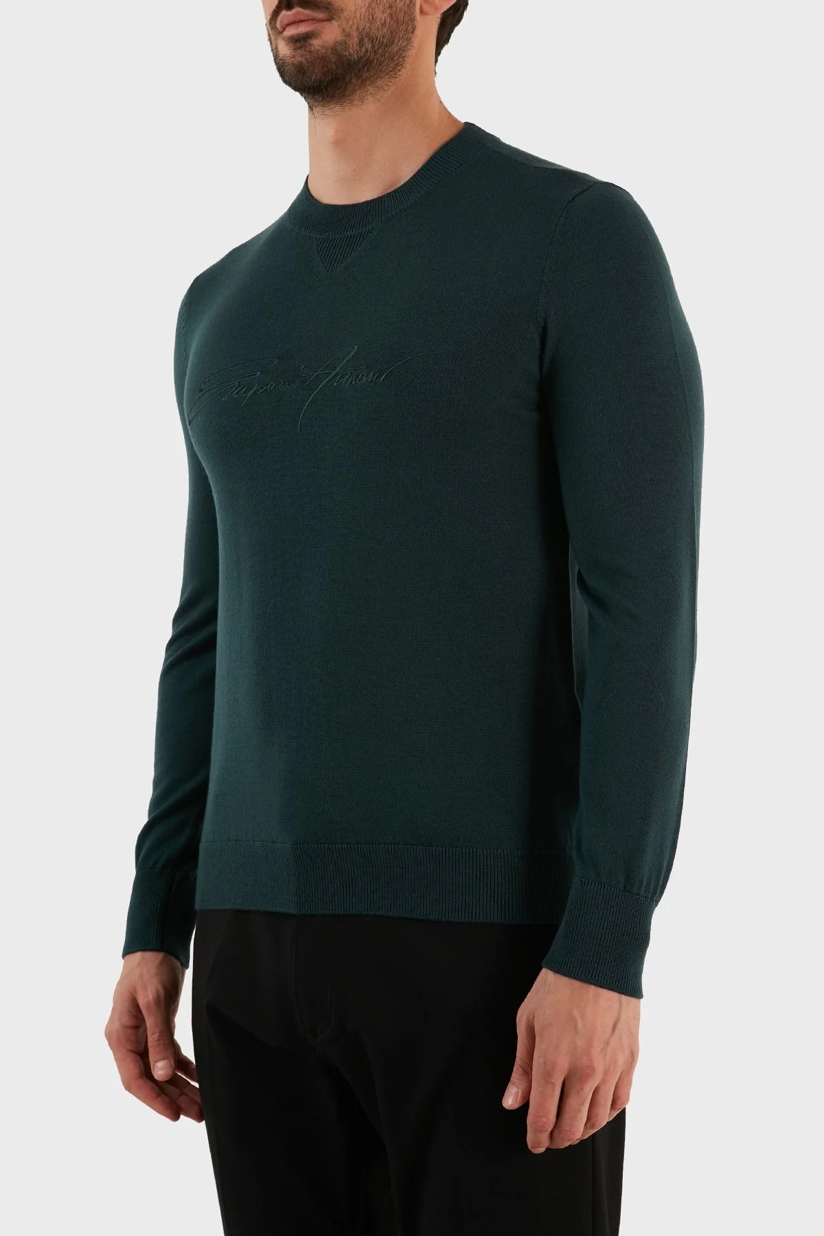 Emporio Armani Yünlü Regular Fit Bisiklet Yaka Erkek Kazak 6L1MXJ 1MBPZ 0586 HAKİ - 2