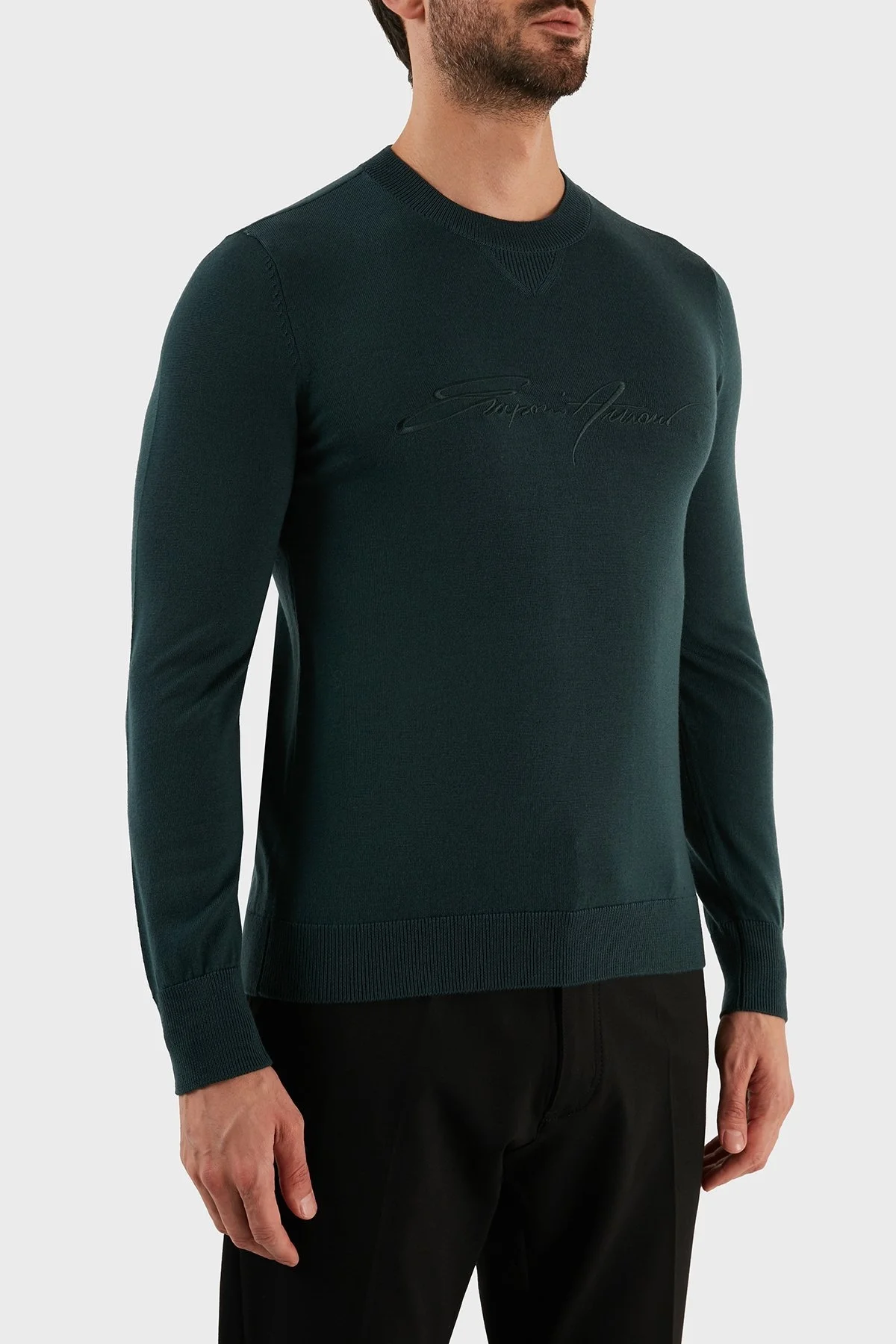 Emporio Armani Yünlü Regular Fit Bisiklet Yaka Erkek Kazak 6L1MXJ 1MBPZ 0586 HAKİ - 3