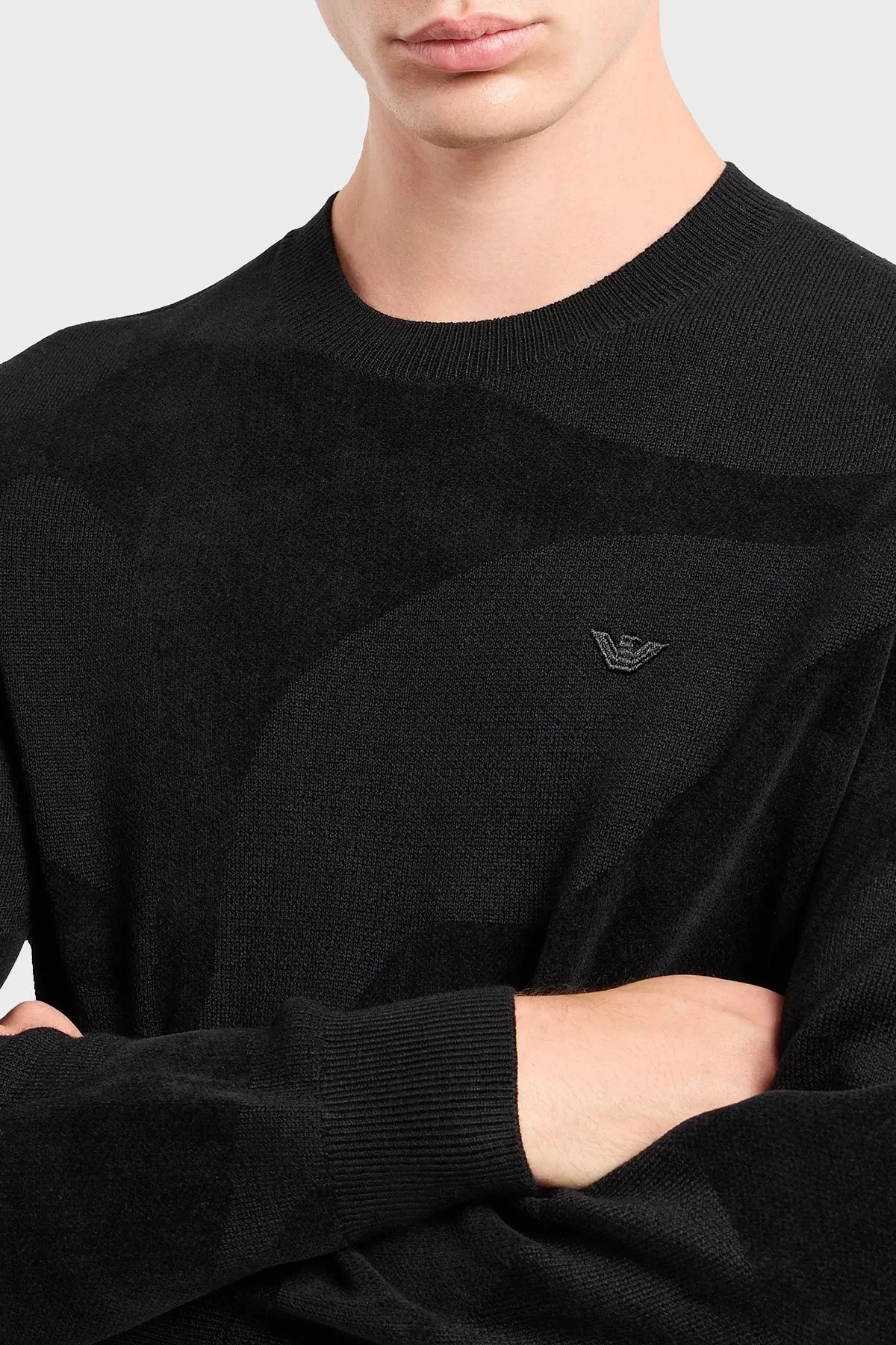Emporio Armani Yünlü Regular Fit Bisiklet Yaka Şönil Erkek Kazak 6R1MXM 1MNHZ 0999 SİYAH - 3