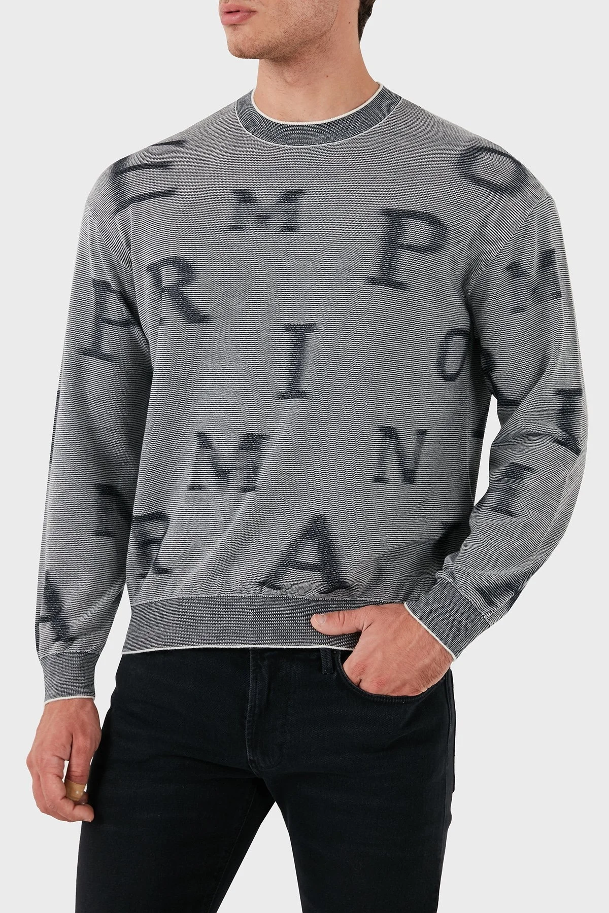 Emporio Armani Yünlü Regular Fit Bisiklet Yakalı Erkek Kazak 6D1MX8 1MJGZ F915 GRİ - 4