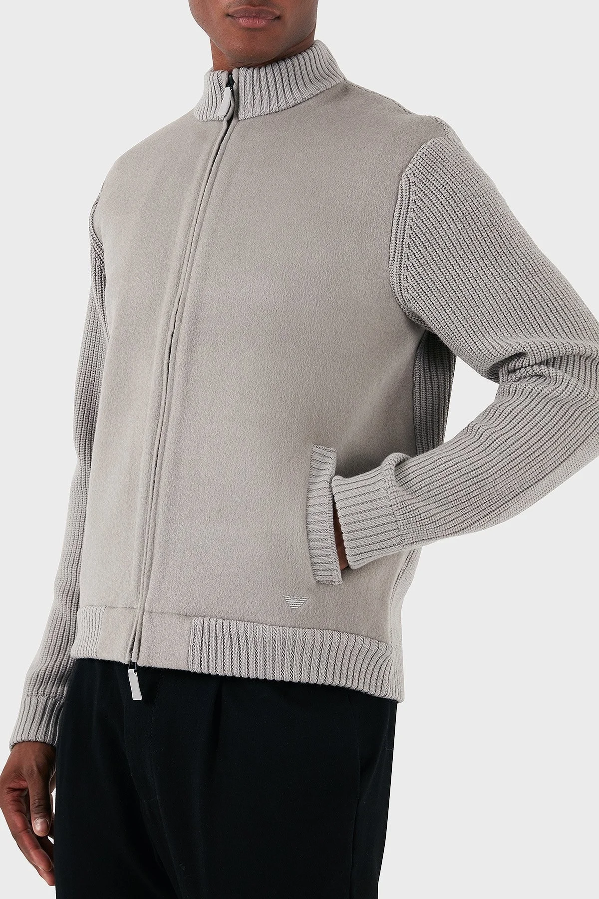 Emporio Armani Yünlü Regular Fit Dik Yaka Erkek Hırka 6D1BY2 1MF9Z 0628 GRİ - 4