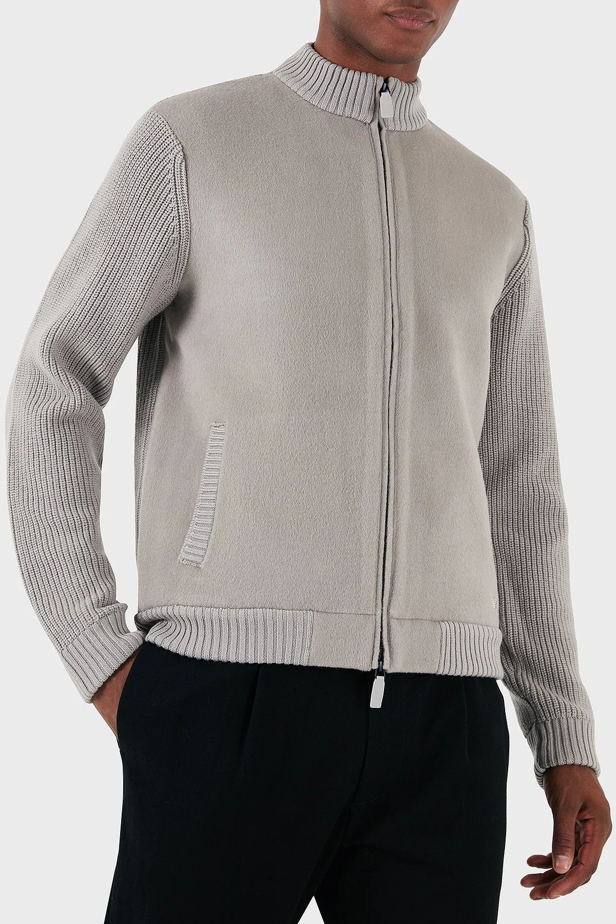 Emporio Armani Yünlü Regular Fit Dik Yaka Erkek Hırka 6D1BY2 1MF9Z 0628 GRİ - 5