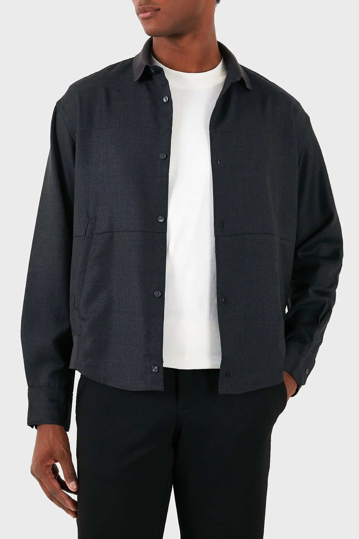 Emporio Armani Yünlü Regular Fit Erkek Gömlek 6D1C61 1NVCZ 06B6 GRİ MELANJ - 1