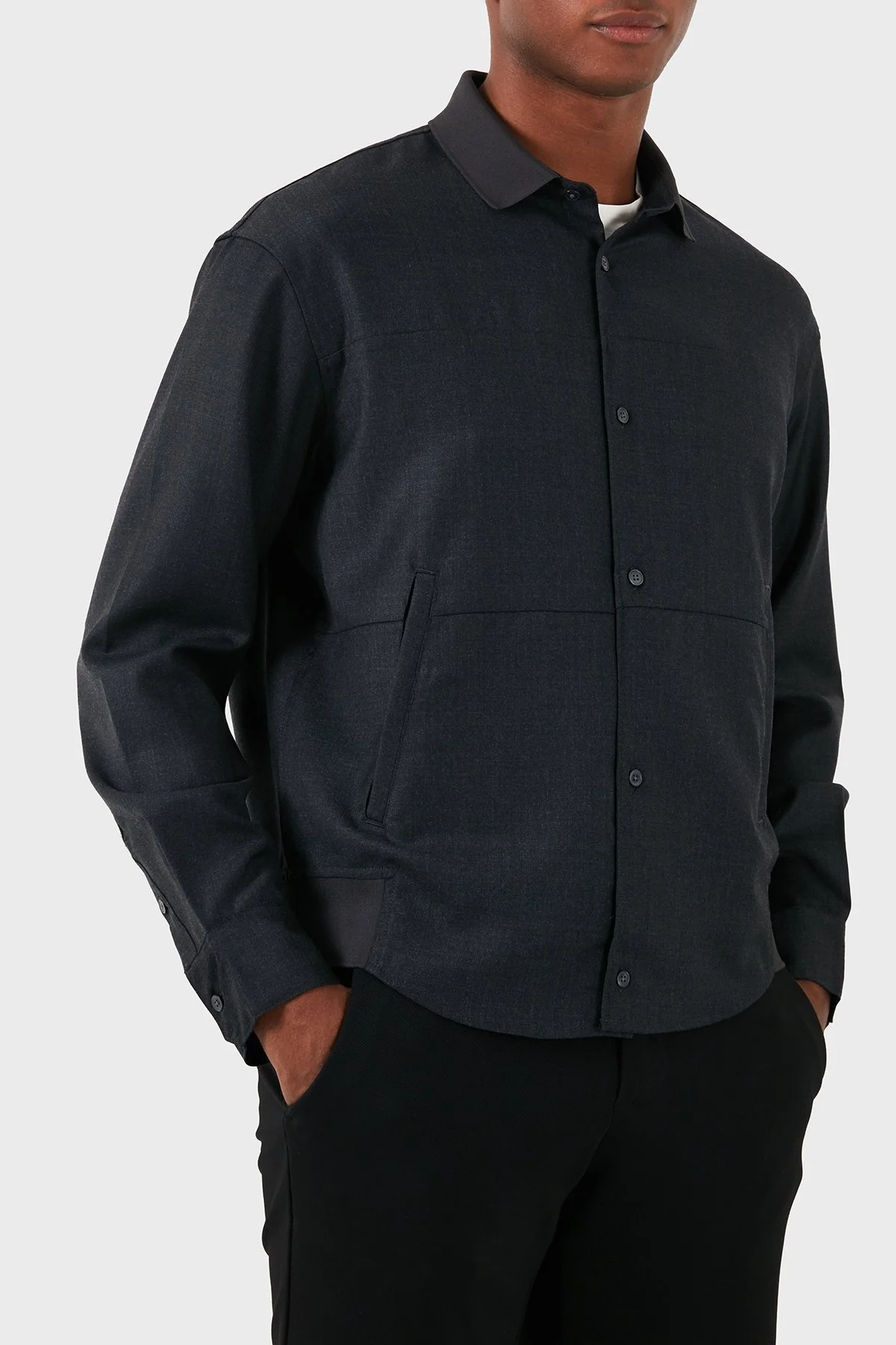 Emporio Armani Yünlü Regular Fit Erkek Gömlek 6D1C61 1NVCZ 06B6 GRİ MELANJ - 5