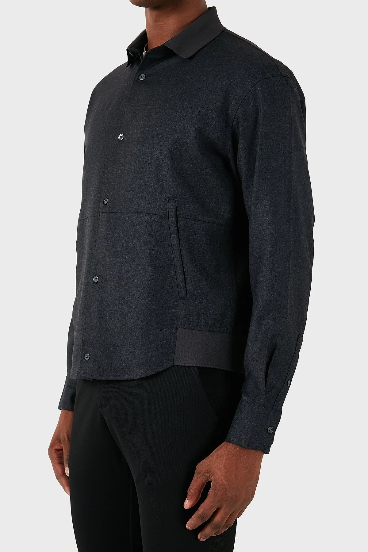 Emporio Armani Yünlü Regular Fit Erkek Gömlek 6D1C61 1NVCZ 06B6 GRİ MELANJ - 6