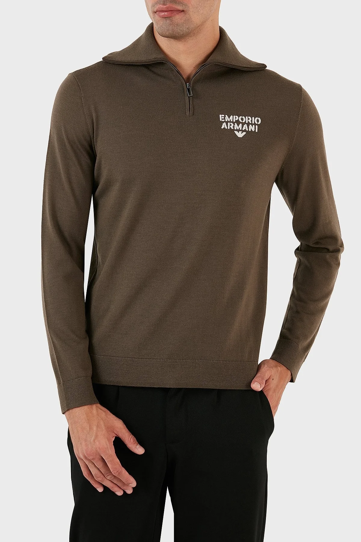 Emporio Armani Yünlü Regular Fit Fermuarlı Dik Yaka Erkek Kazak 6R1MXF 1MNFZ F440 HAKİ - 2