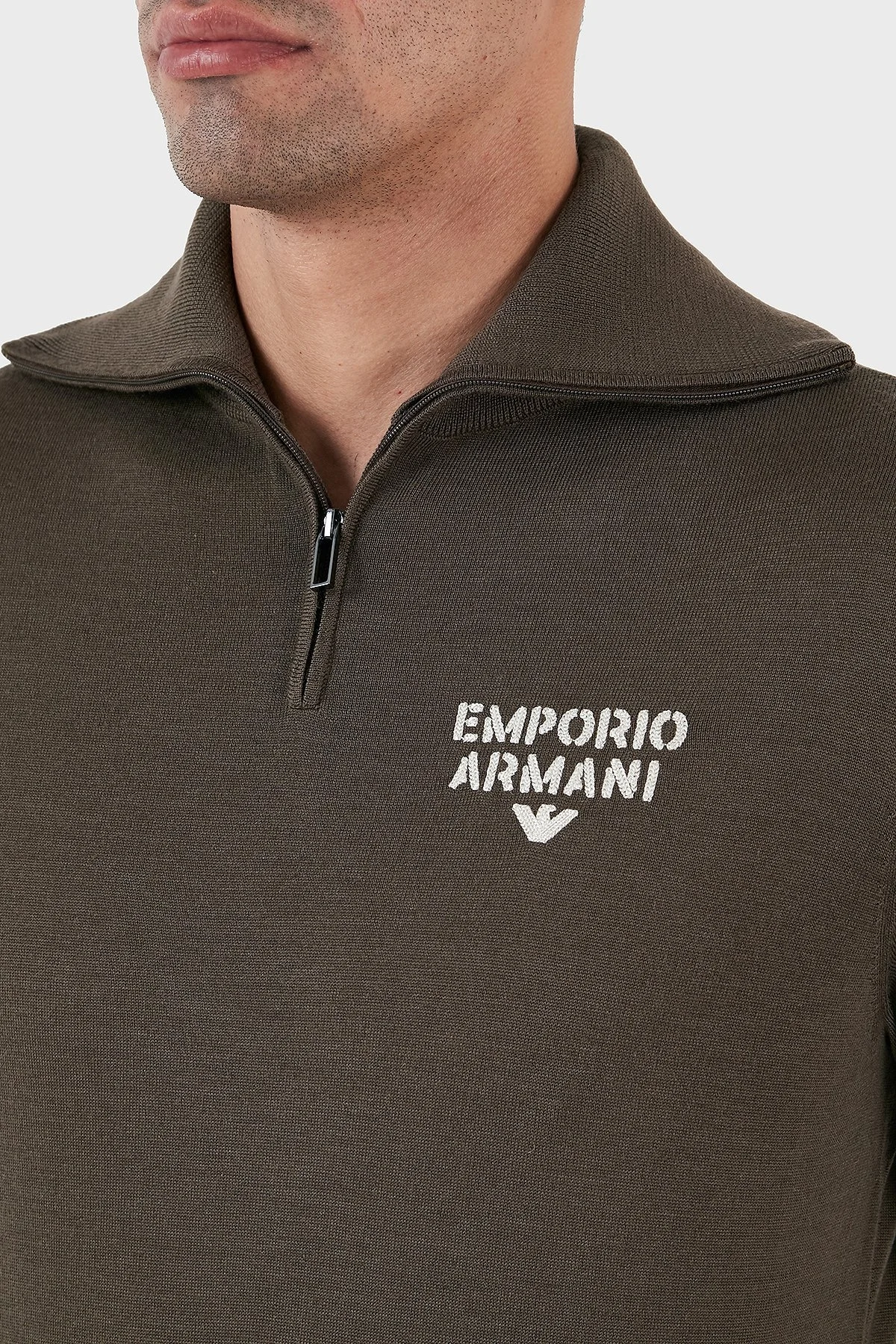 Emporio Armani Yünlü Regular Fit Fermuarlı Dik Yaka Erkek Kazak 6R1MXF 1MNFZ F440 HAKİ - 4
