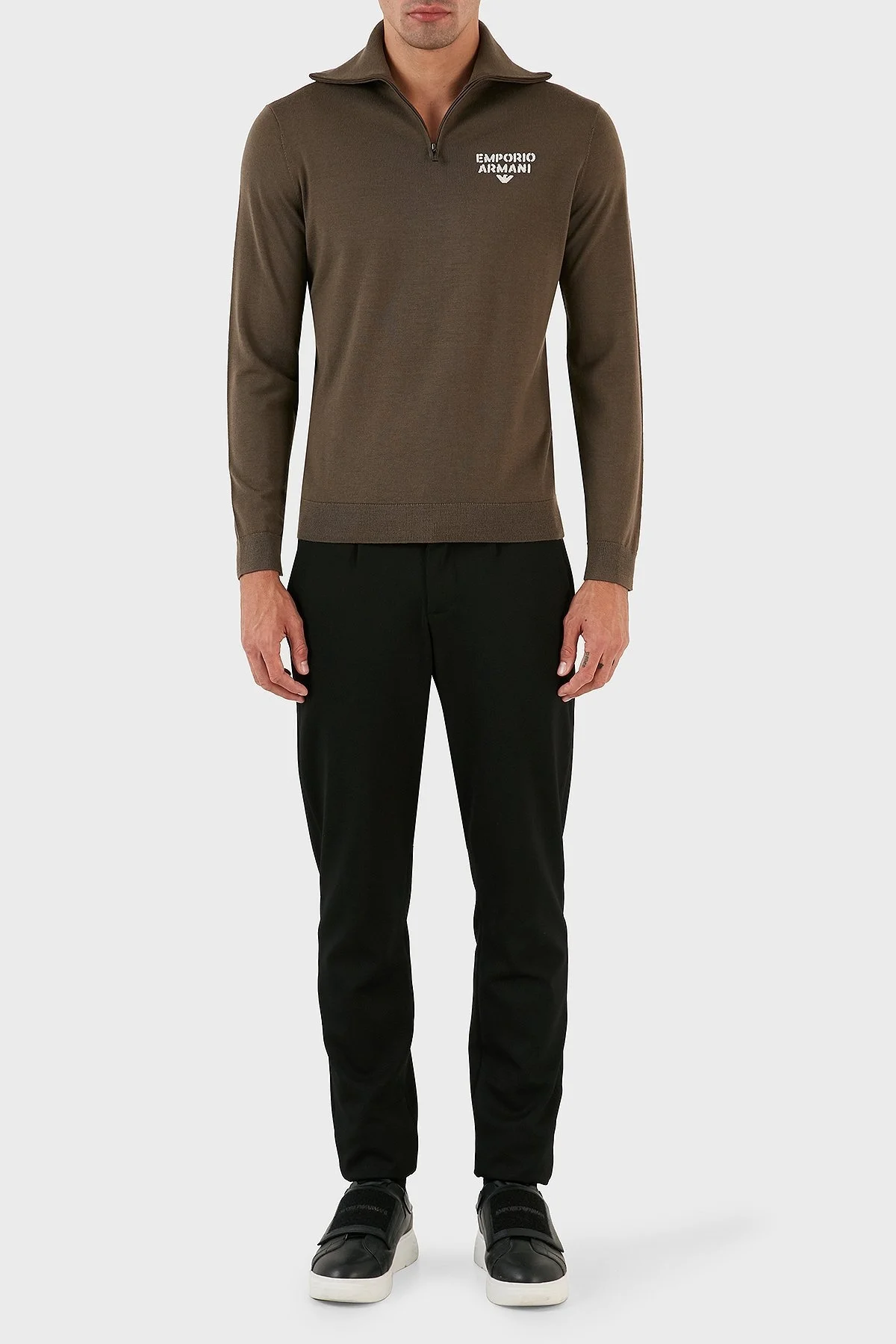 Emporio Armani Yünlü Regular Fit Fermuarlı Dik Yaka Erkek Kazak 6R1MXF 1MNFZ F440 HAKİ - 5