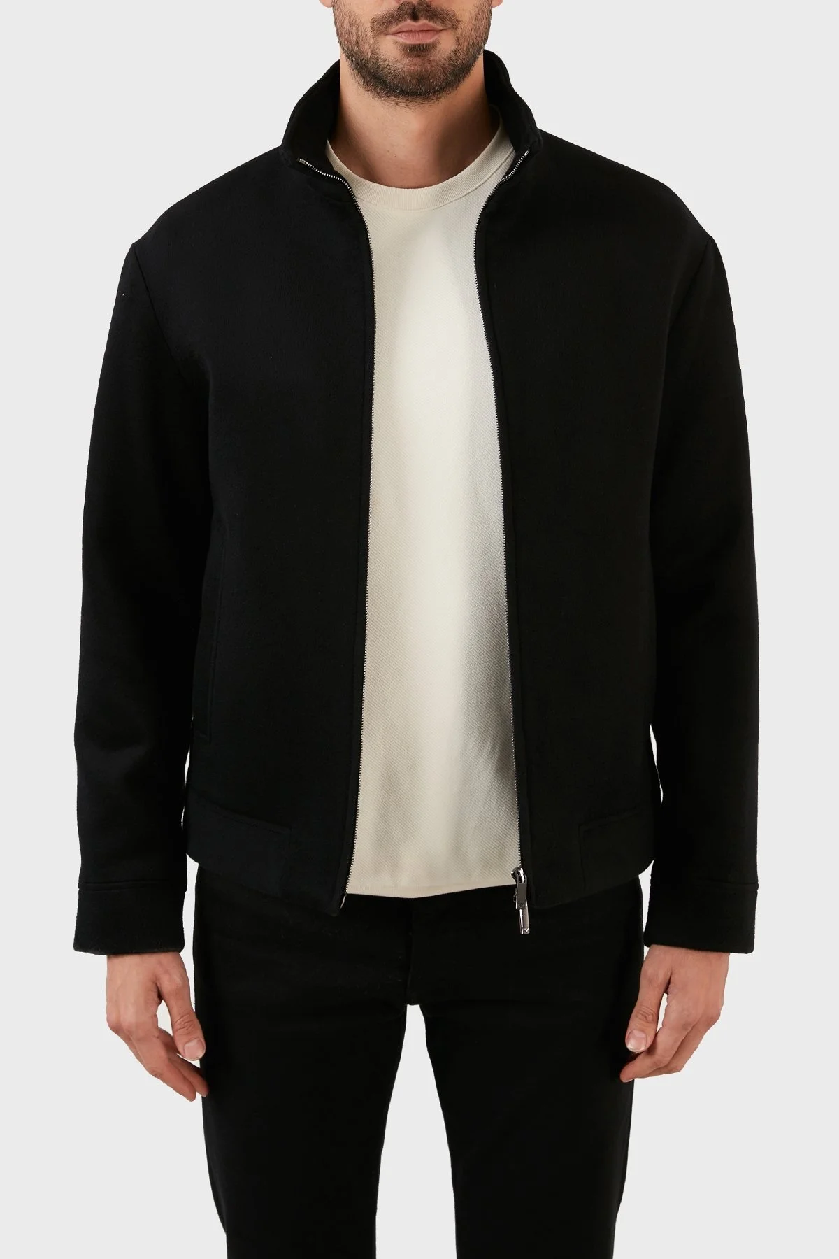 Emporio Armani Yünlü Regular Fit Fermuarlı Dik Yaka Erkek Mont H31R42 C1452 999 SİYAH - 4