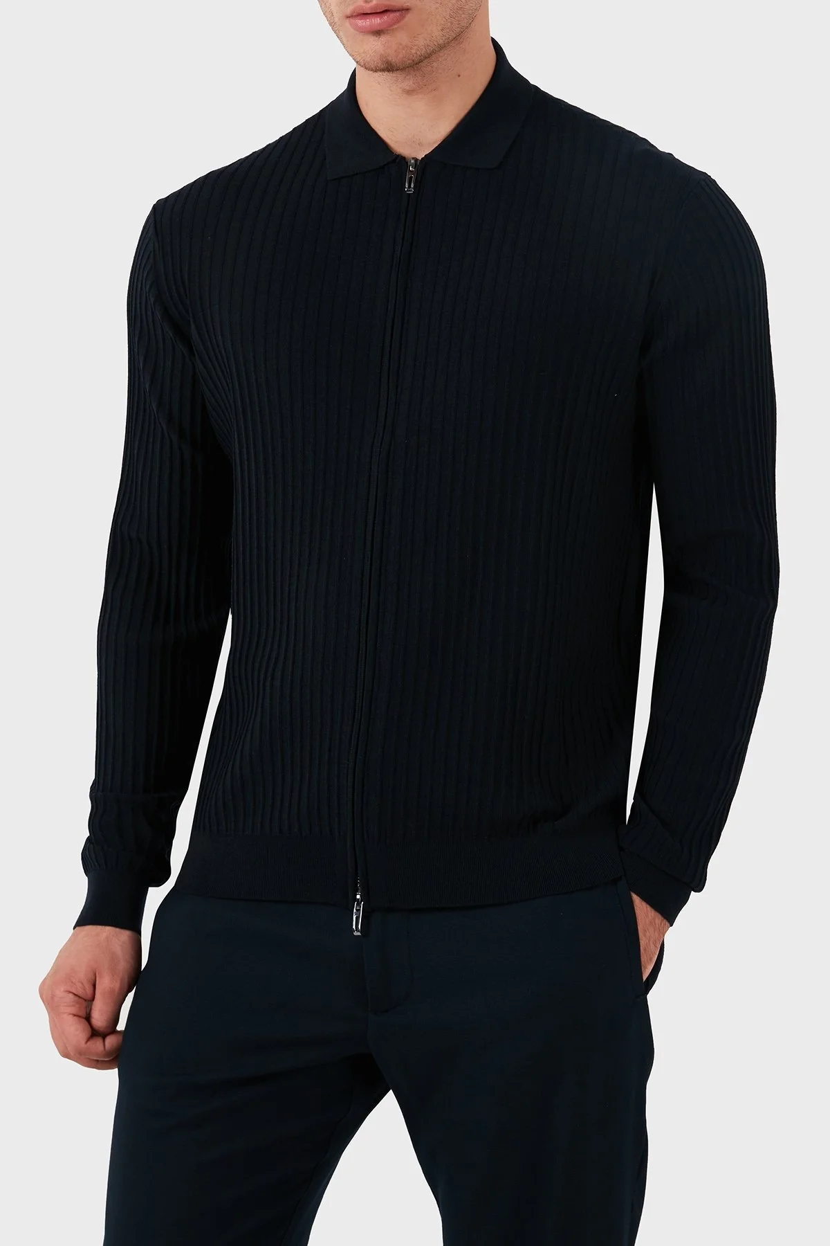 Emporio Armani Yünlü Regular Fit Fermuarlı Erkek Hırka EM000265 AF10460 UB118 LACİVERT - 4