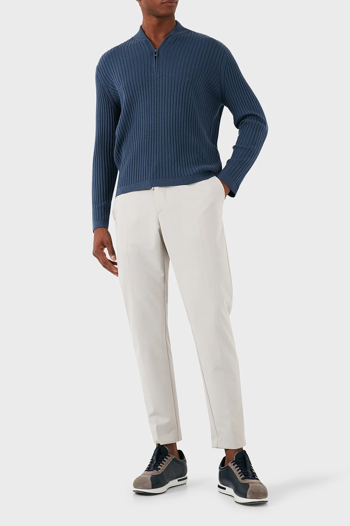 Emporio Armani Yünlü Regular Fit Yarım Fermuarlı Kolej Yaka Dokuma Erkek Kazak 6D1MXP 1MKDZ 09T6 LACİVERT - 2