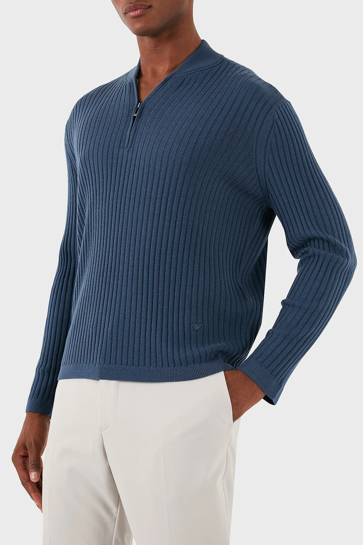 Emporio Armani Yünlü Regular Fit Yarım Fermuarlı Kolej Yaka Dokuma Erkek Kazak 6D1MXP 1MKDZ 09T6 LACİVERT - 4