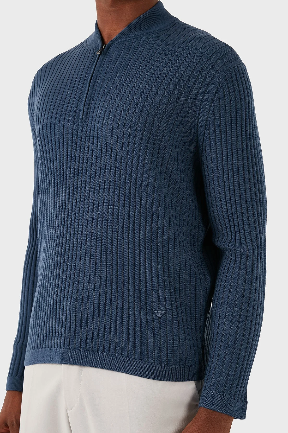 Emporio Armani Yünlü Regular Fit Yarım Fermuarlı Kolej Yaka Dokuma Erkek Kazak 6D1MXP 1MKDZ 09T6 LACİVERT - 5