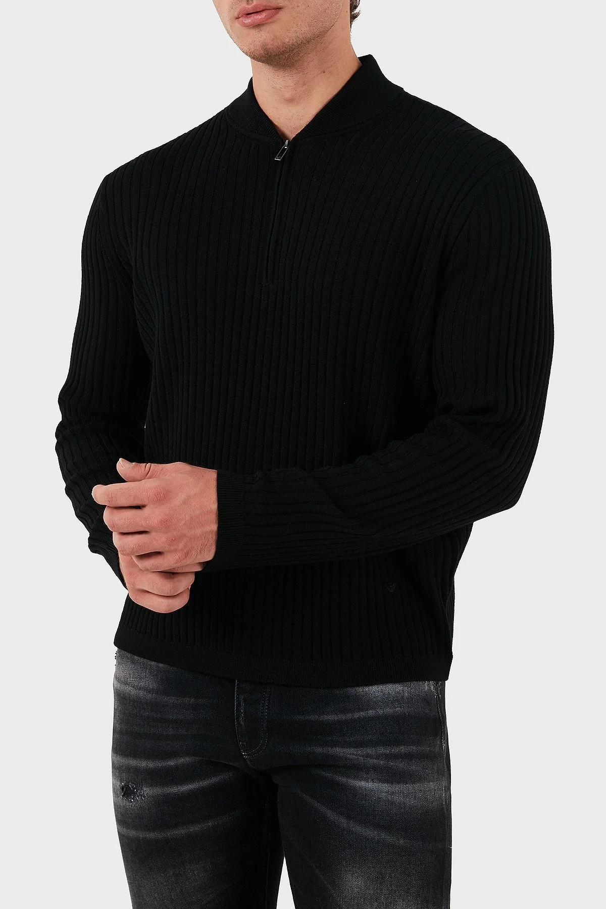 Emporio Armani Yünlü Regular Fit Yarım Fermuarlı Kolej Yaka Erkek Kazak 6D1MXP 1MKDZ 0999 SİYAH - 4