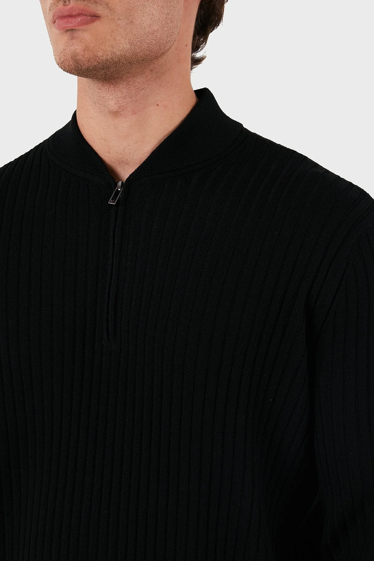 Emporio Armani Yünlü Regular Fit Yarım Fermuarlı Kolej Yaka Erkek Kazak 6D1MXP 1MKDZ 0999 SİYAH - 5