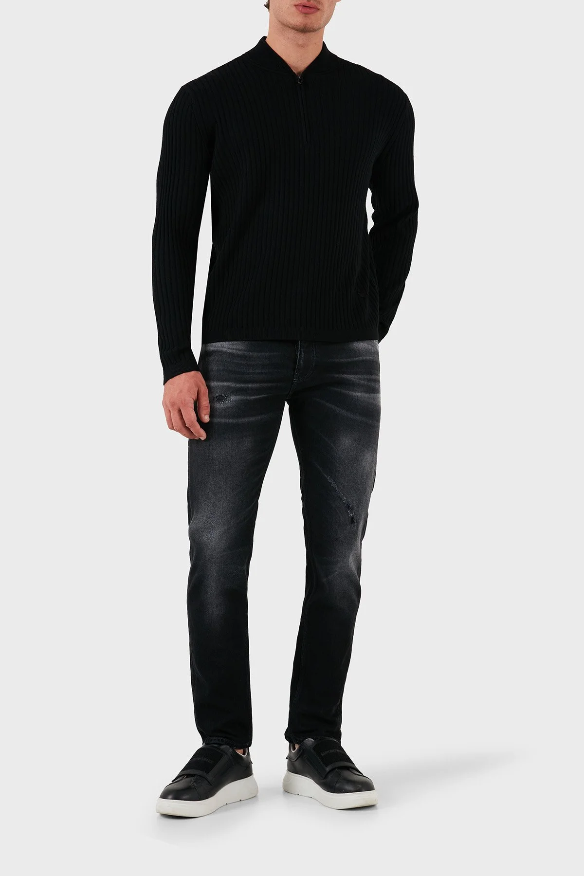 Emporio Armani Yünlü Regular Fit Yarım Fermuarlı Kolej Yaka Erkek Kazak 6D1MXP 1MKDZ 0999 SİYAH - 2