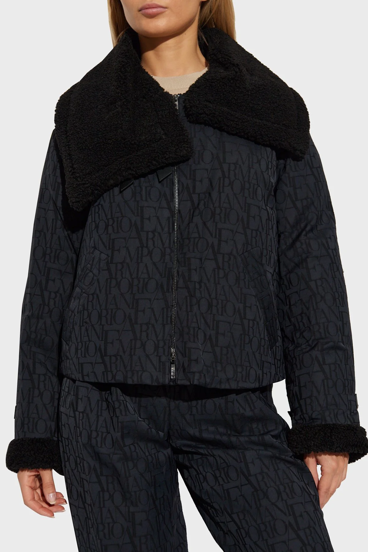 Emporio Armani Yünlü Relaxed Fit Asimetrik Yaka Biker Kadın Mont 6D2B62 2NGGZ 0999 SİYAH - 1