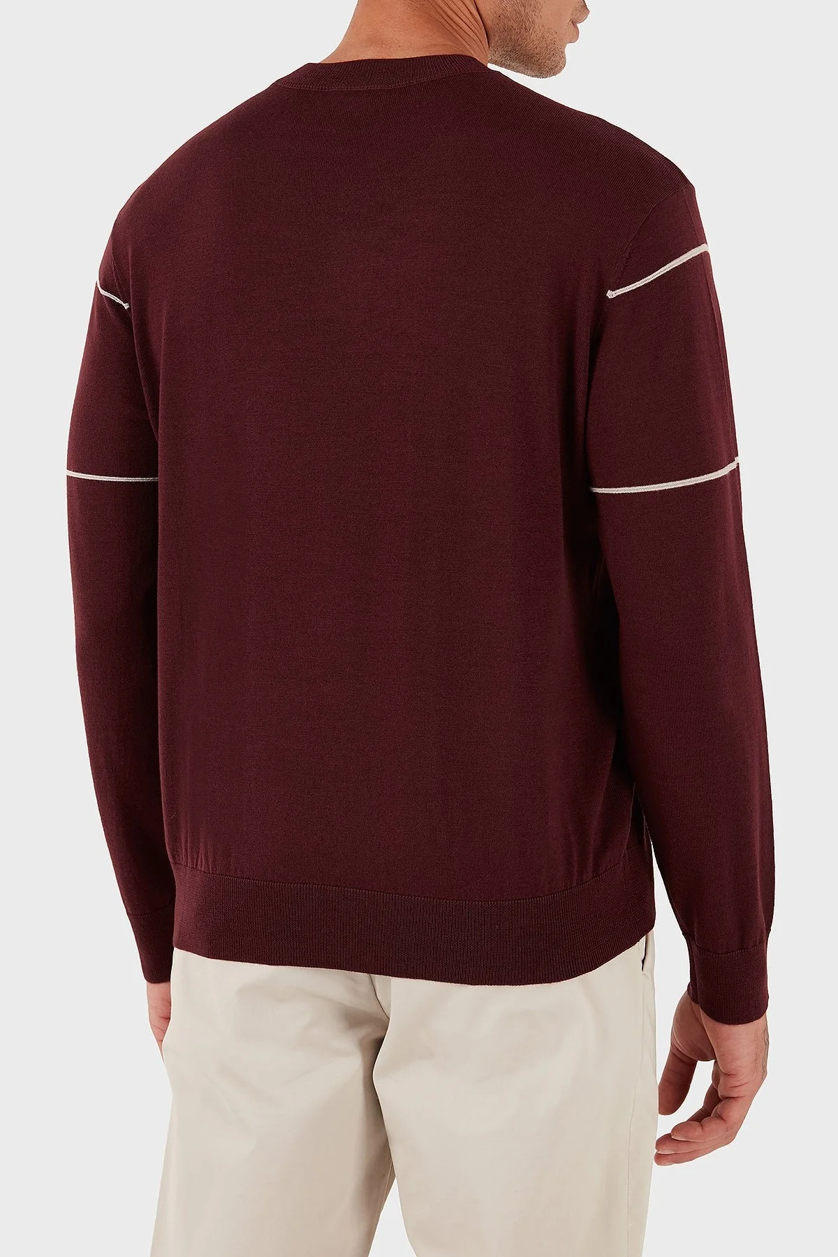 Emporio Armani Yünlü Şerit Detaylı Regular Fit Bisiklet Yaka Erkek Kazak EM002796 AF14199 M5065 BORDO - 2