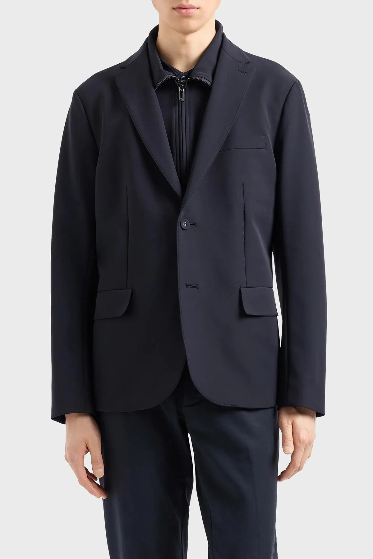 Emporio Armani Yünlü Slim Fit Mono Yaka Erkek Ceket 6D1GA3 1NUBZ 0920 LACİVERT - 1