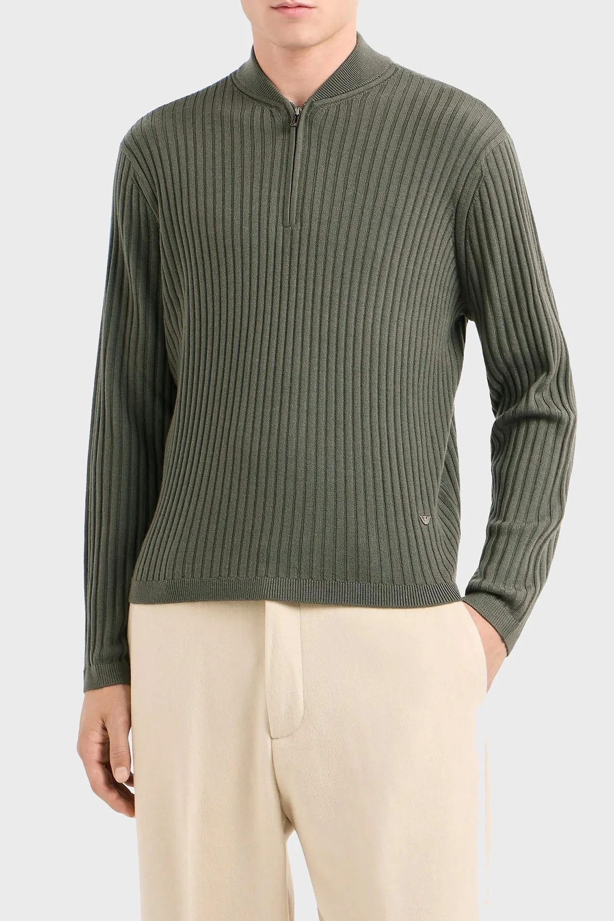 Emporio Armani Yünlü Slim Fit Yarım Fermuarlı Dik Yaka Erkek Kazak 6D1MXP 1MKDZ 06K0 HAKİ - 1