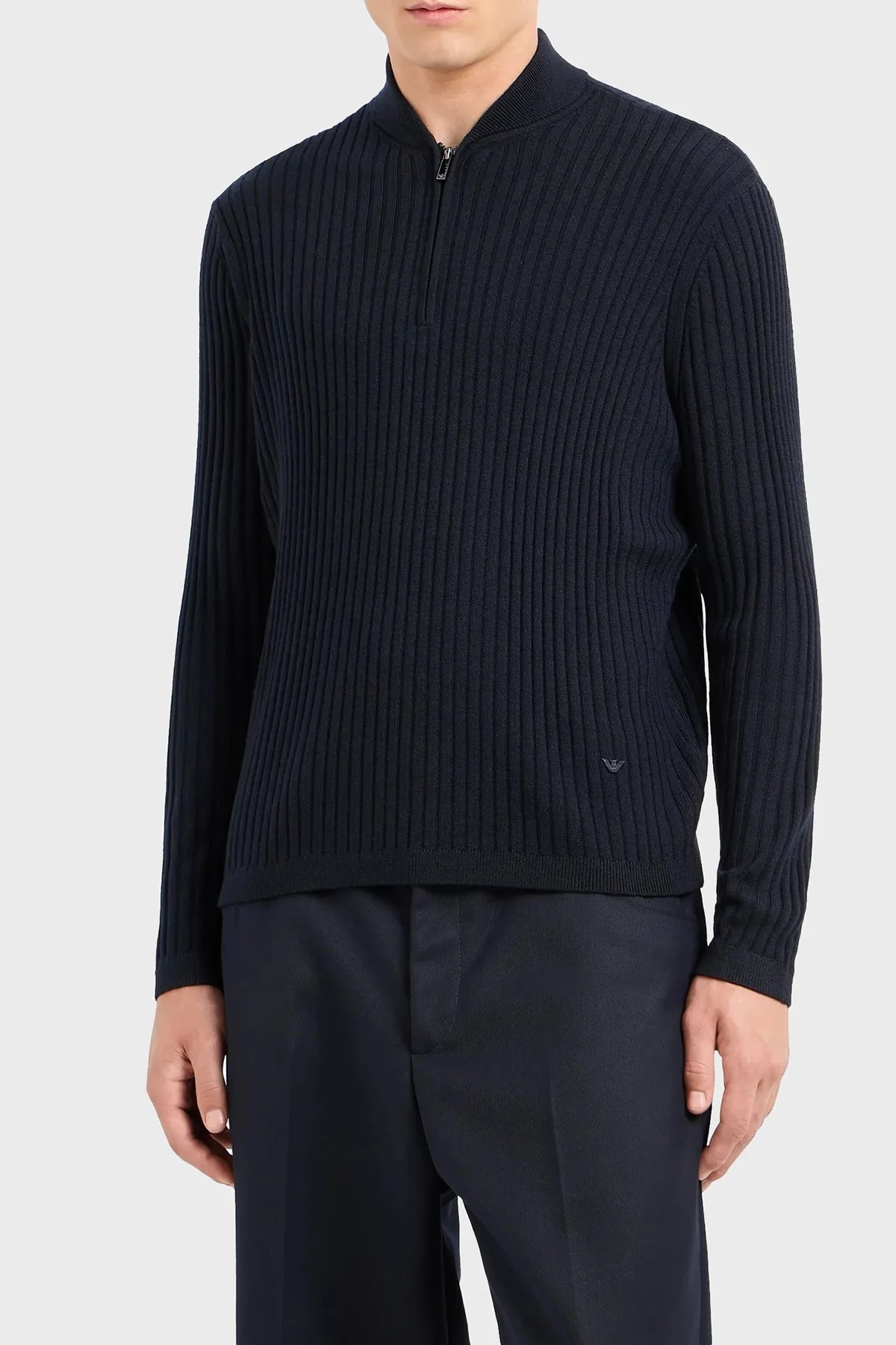 Emporio Armani Yünlü Slim Fit Yarım Fermuarlı Dik Yaka Erkek Kazak 6D1MXP 1MKDZ 0920 LACİVERT - 1