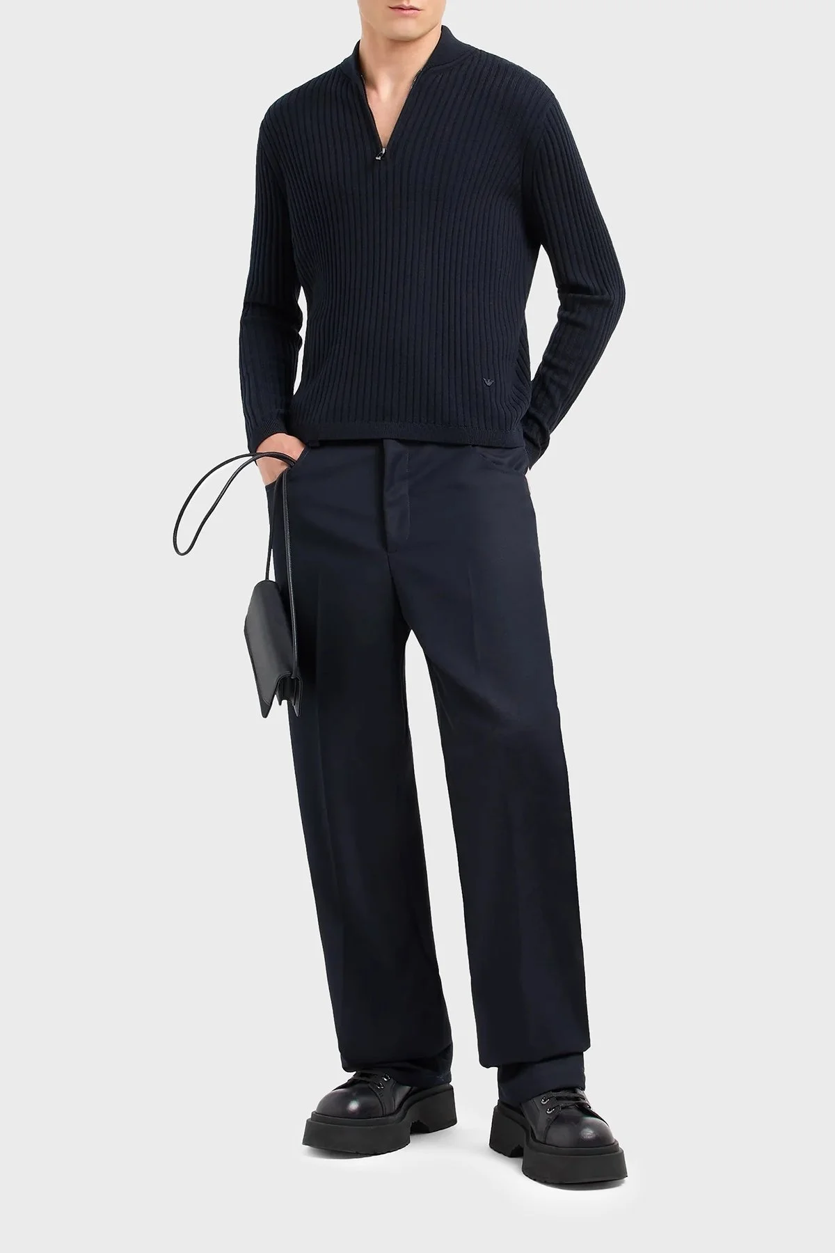 Emporio Armani Yünlü Slim Fit Yarım Fermuarlı Dik Yaka Erkek Kazak 6D1MXP 1MKDZ 0920 LACİVERT - 3