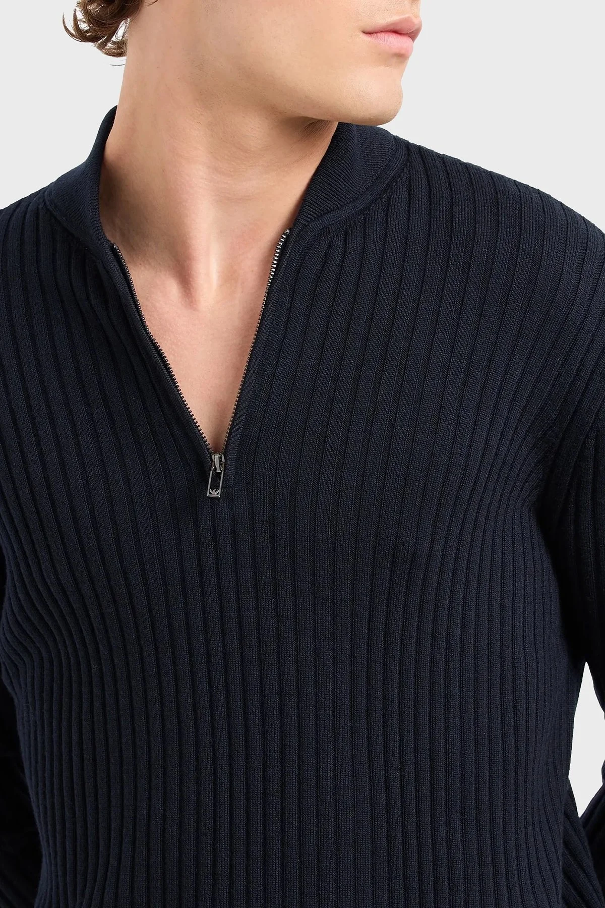 Emporio Armani Yünlü Slim Fit Yarım Fermuarlı Dik Yaka Erkek Kazak 6D1MXP 1MKDZ 0920 LACİVERT - 4