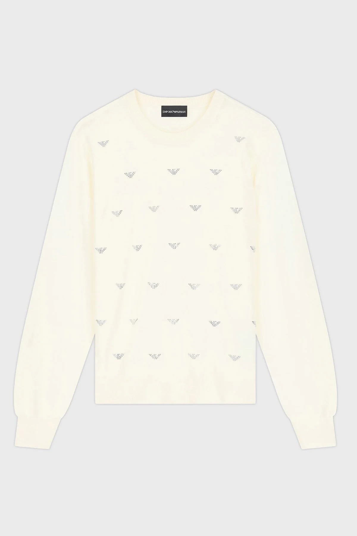 Emporio Armani Yuvarlak Yaka Yün Kadın Kazak EW004693 AF29551 F0027 Beyaz-mavi - 1