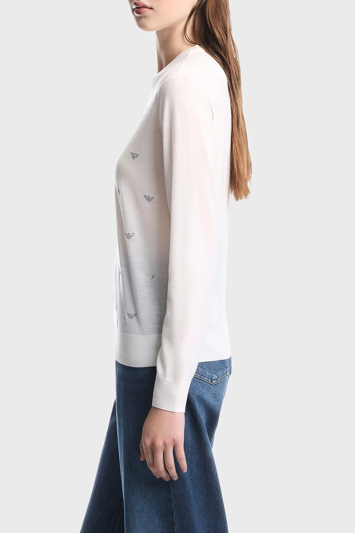 Emporio Armani Yuvarlak Yaka Yün Kadın Kazak EW004693 AF29551 F0027 Beyaz-mavi - 5
