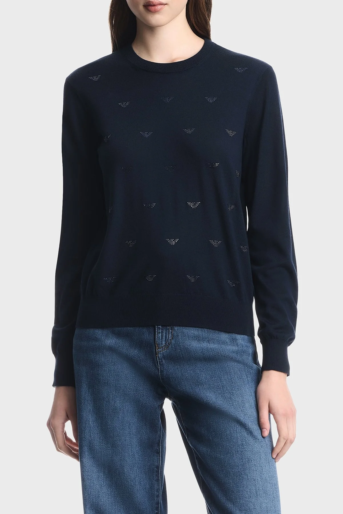 Emporio Armani Yuvarlak Yaka Yünlü Kadın Kazak EW004693 AF29551 FB073 Mavi - 1