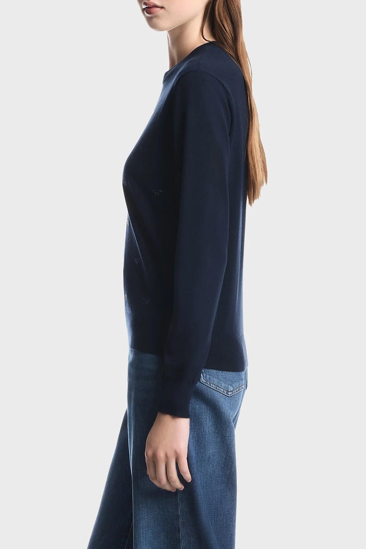 Emporio Armani Yuvarlak Yaka Yünlü Kadın Kazak EW004693 AF29551 FB073 Mavi - 4