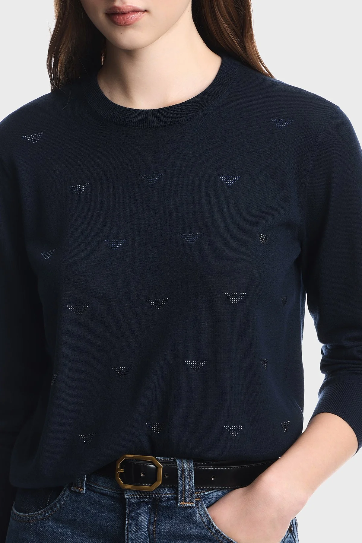 Emporio Armani Yuvarlak Yaka Yünlü Kadın Kazak EW004693 AF29551 FB073 Mavi - 5