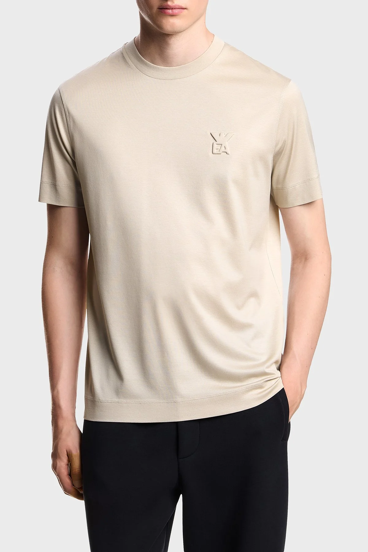 Eporio Armani Pamuk Karışımlı Regular Fit Logolu Bisiklet Yaka Erkek T Shirt EM002963 AF10761 U8140 BEJ - 1