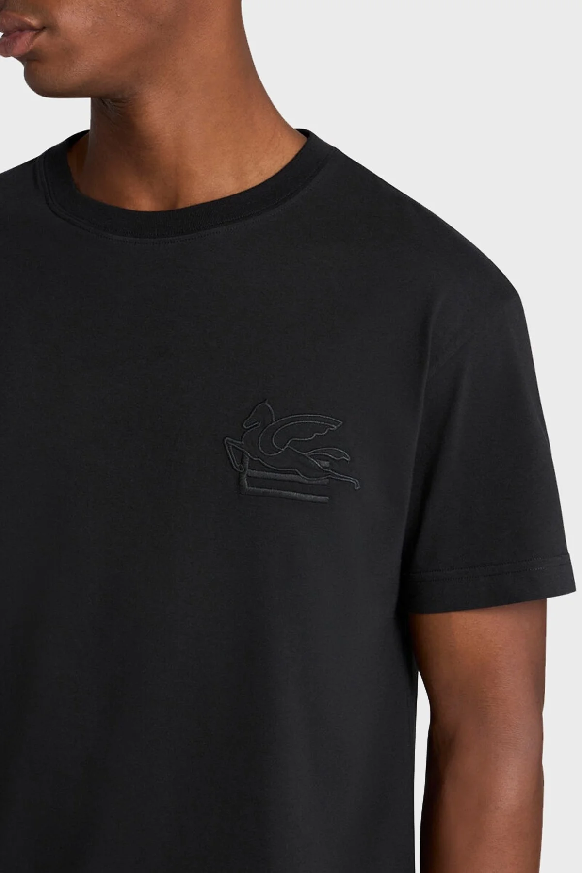 Etro % 100 Pamuk Regular Fit Bisiklet Yaka Logolu Erkek T