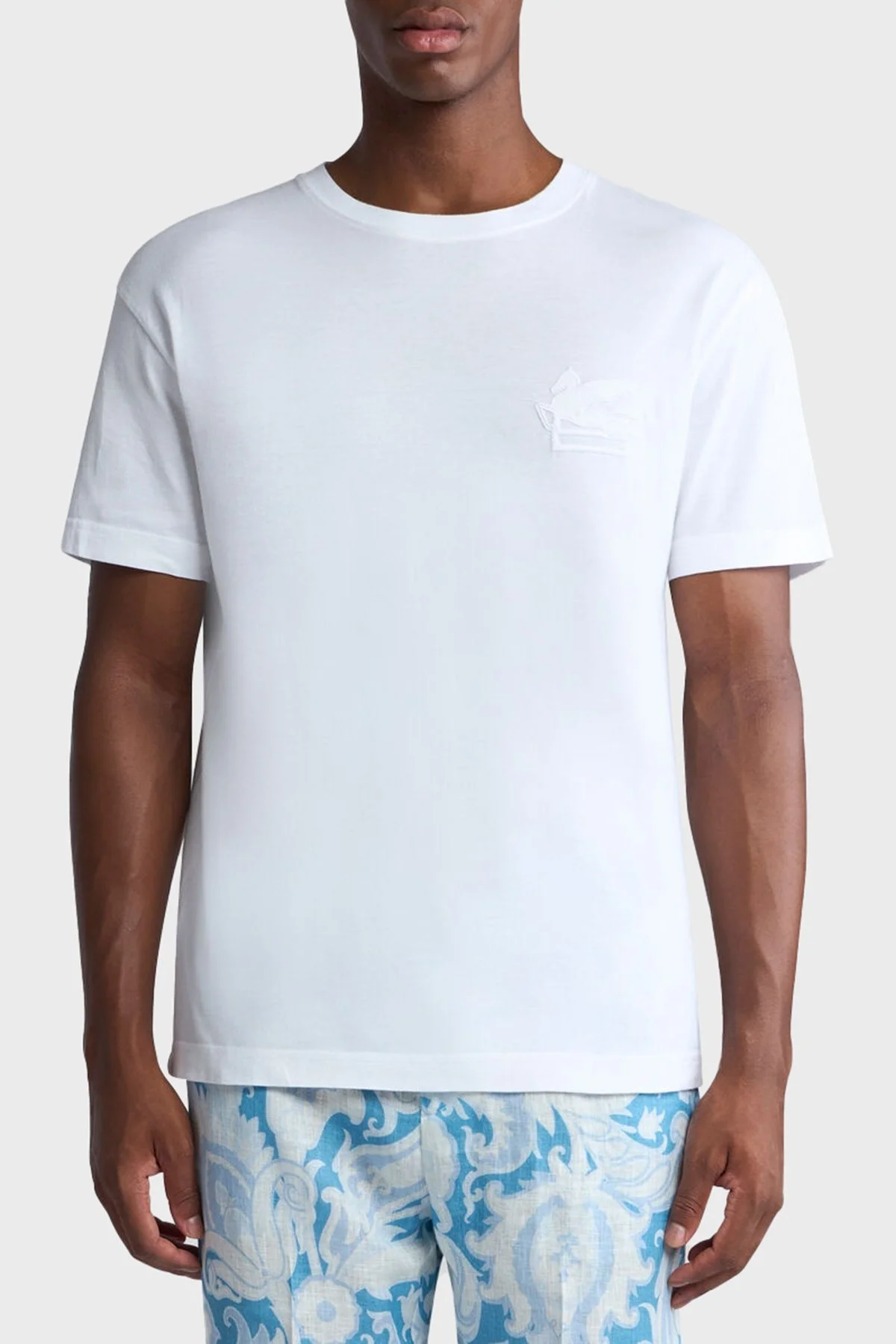 Etro % 100 Pamuk Regular Fit Bisiklet Yaka Logolu Erkek T Shirt MRMA0007 AR233 W0800 BEYAZ - 6