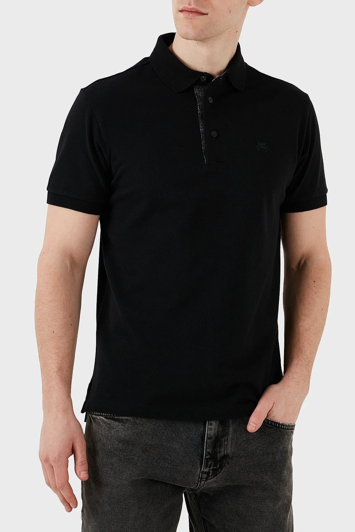 Etro % 100 Pamuk Regular Fit Düğmeli Erkek Polo Yaka T Shirt MRMD0005 AC274 N0000 SİYAH - 1