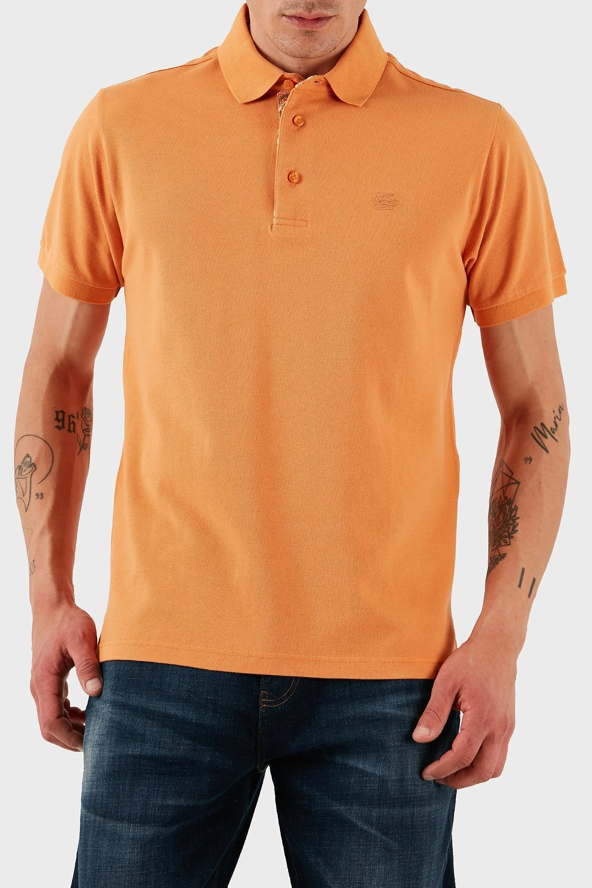 Etro % 100 Pamuk Regular Fit Düğmeli Erkek Polo Yaka T Shirt MRMD0005 AJ264 A0932 TURUNCU - 7