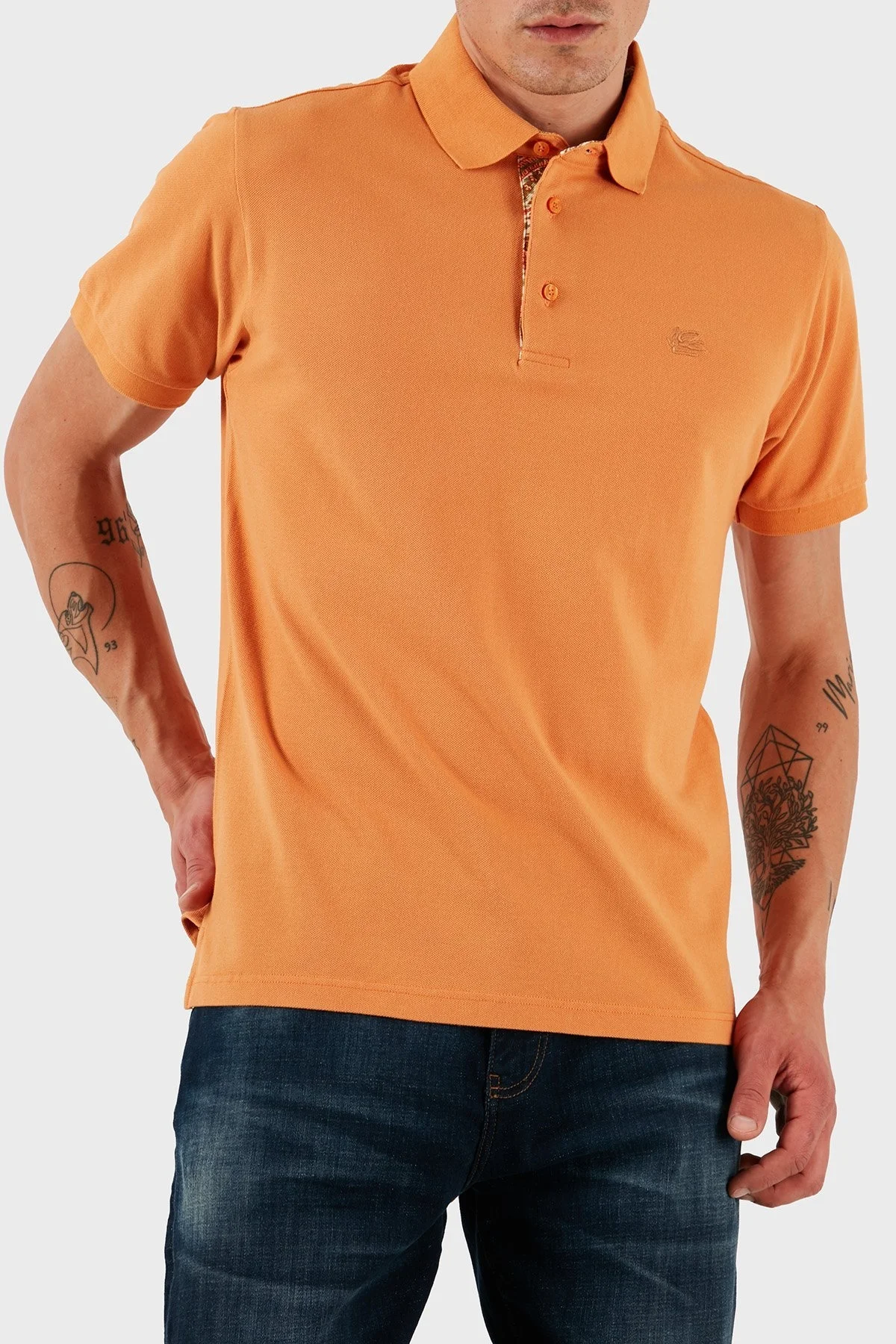 Etro % 100 Pamuk Regular Fit Düğmeli Erkek Polo Yaka T Shirt MRMD0005 AJ264 A0932 TURUNCU - 11