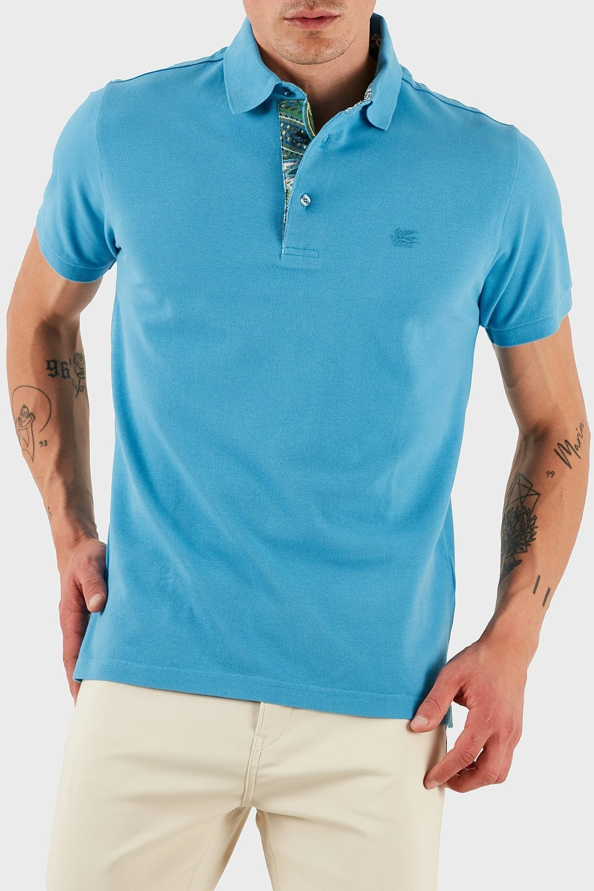Etro % 100 Pamuk Regular Fit Düğmeli Erkek Polo Yaka T Shirt MRMD0005 AJ264 B3911 MAVİ - 7