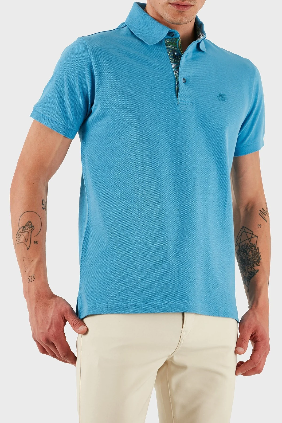 Etro % 100 Pamuk Regular Fit Düğmeli Erkek Polo Yaka T Shirt MRMD0005 AJ264 B3911 MAVİ - 10