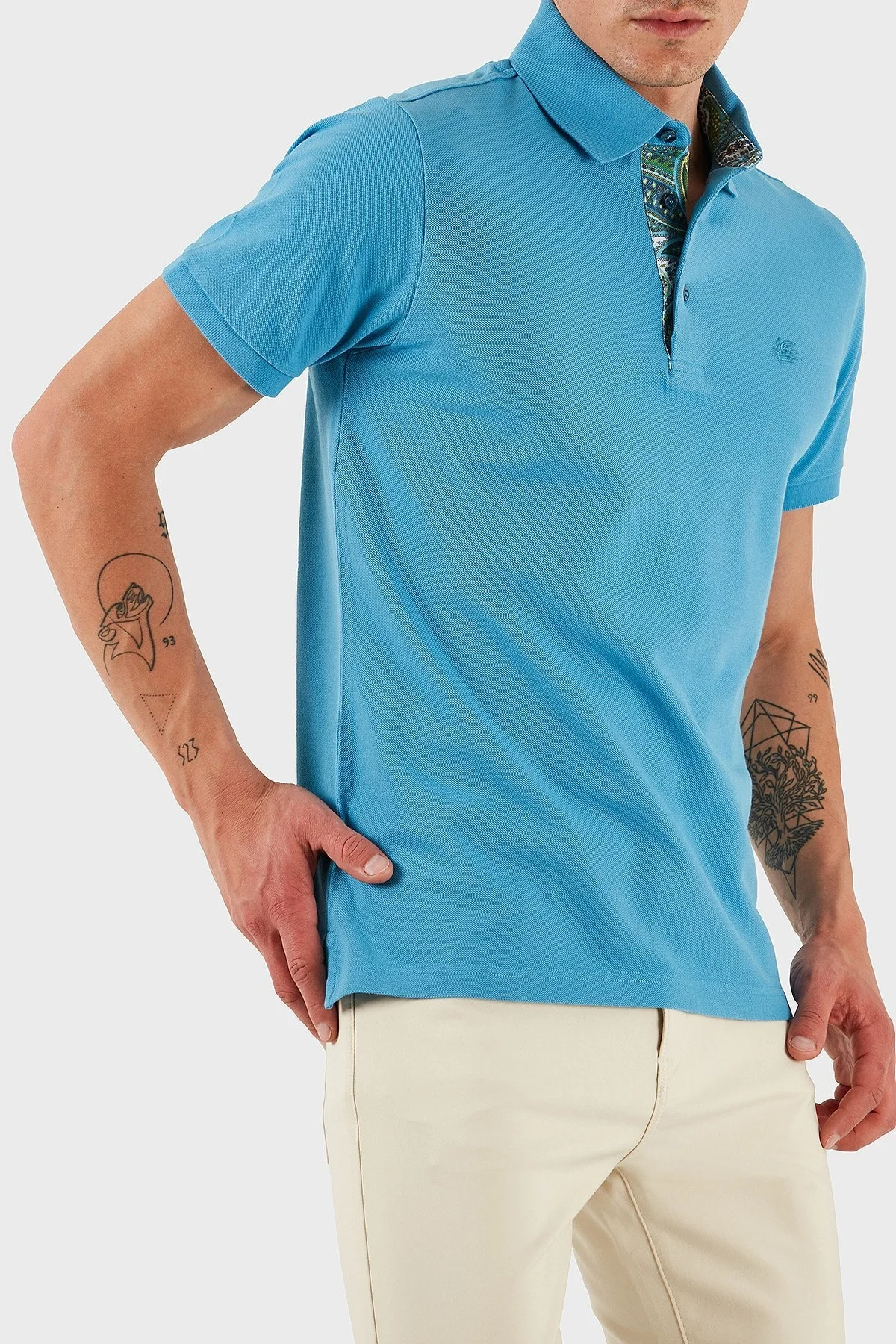 Etro % 100 Pamuk Regular Fit Düğmeli Erkek Polo Yaka T Shirt MRMD0005 AJ264 B3911 MAVİ - 11