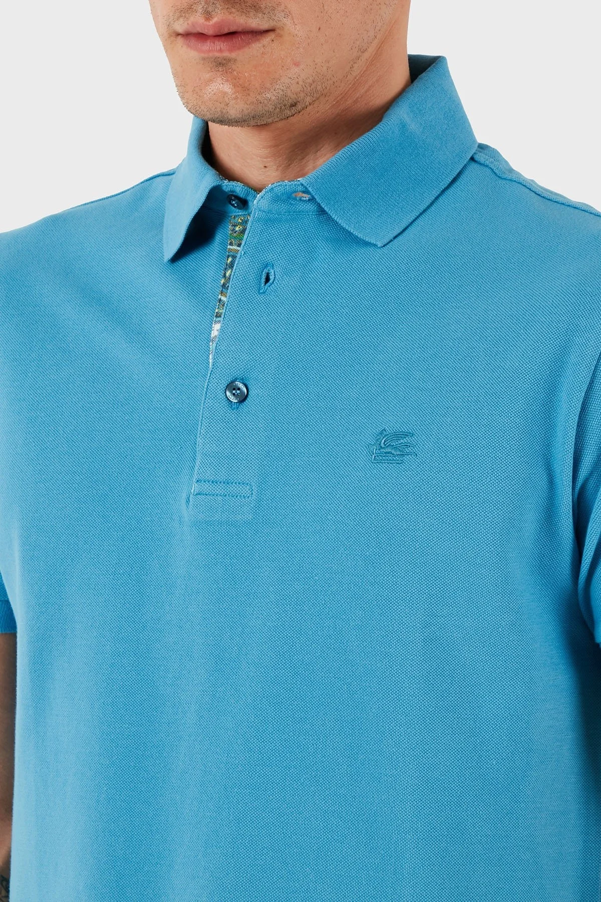 Etro % 100 Pamuk Regular Fit Düğmeli Erkek Polo Yaka T Shirt MRMD0005 AJ264 B3911 MAVİ - 12