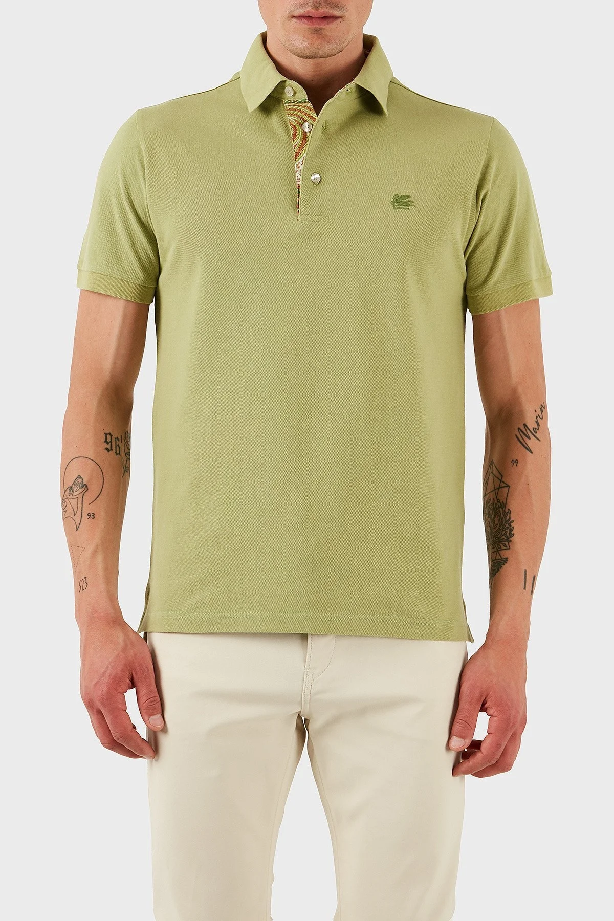 Etro % 100 Pamuk Regular Fit Düğmeli Erkek Polo Yaka T Shirt MRMD0005 AJ264 V0616 FISTIK YEŞİL - 6