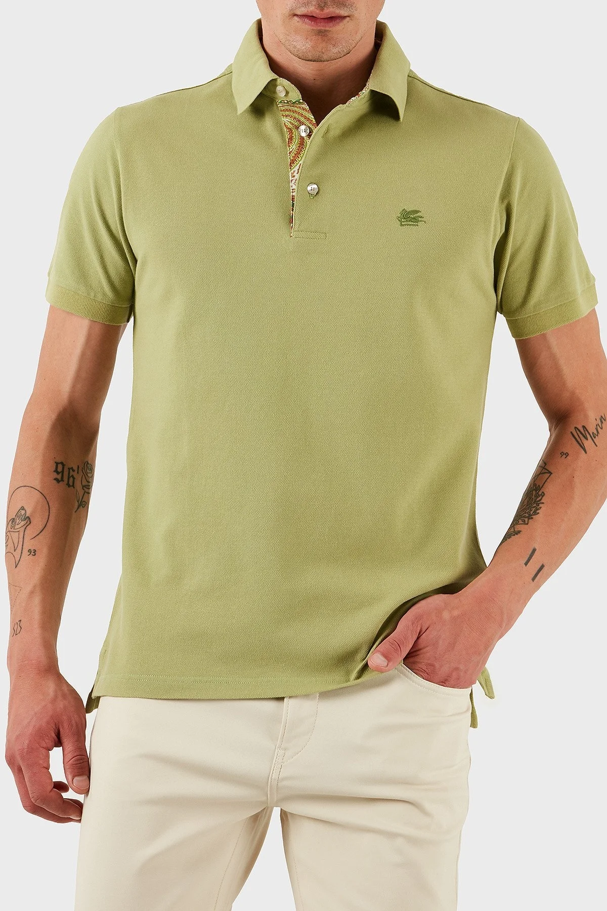Etro % 100 Pamuk Regular Fit Düğmeli Erkek Polo Yaka T Shirt MRMD0005 AJ264 V0616 FISTIK YEŞİL - 7