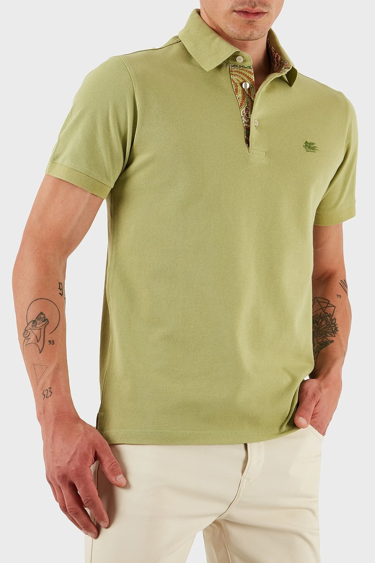 Etro % 100 Pamuk Regular Fit Düğmeli Erkek Polo Yaka T Shirt MRMD0005 AJ264 V0616 FISTIK YEŞİL - 9